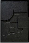 Slyart Black Textured Wall Art, Handmade Contemporary Art 3D Abstract Relief Painting, Framed Thick Texture Vertical Wall Art 24x36 Inch