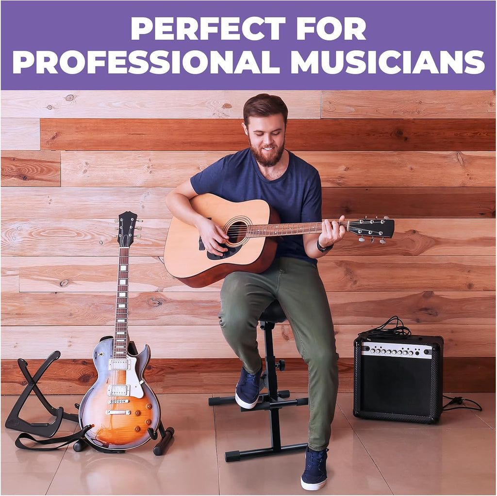 Liquid Stands Guitar Stool, Adjustable Piano Stool - Professional Musician Drum Throne with Backrest - Guitar Seat Drum Seat, Musician Stool, Chair, Guitar Chair for Adults, Kids, Drummer, Guitarist