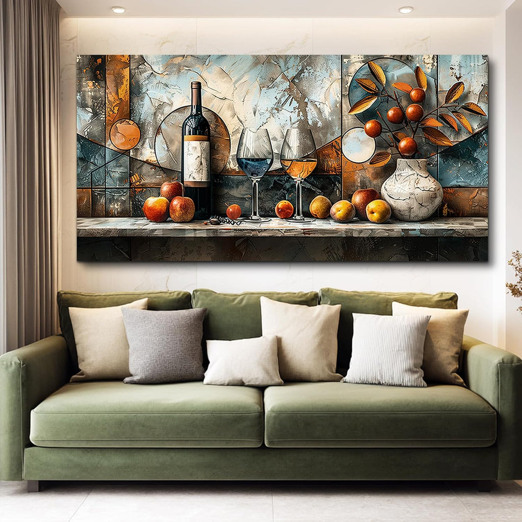 XIGUANGART Wine Bottle Still Life Wall Art, Kitchen Large Canvas Paintings,Dining Room Walls Artwork Abstract Pictures Wall Decor for Living Room Bar Art Prints Modern Home Decorations Ready To Hang