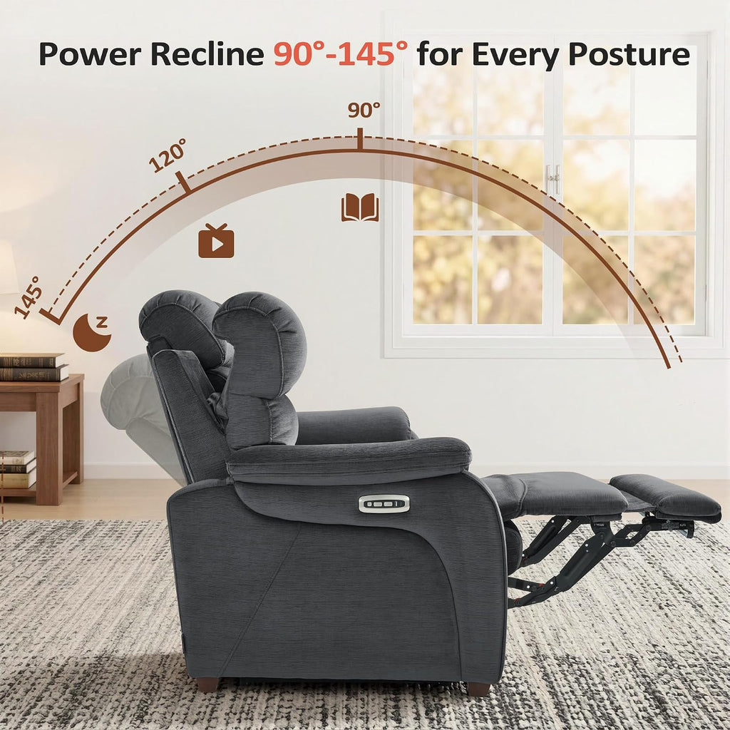 MCombo 61.6'' Wall Hugger Power Loveseat Recliner, Reclining Loveseat with Adjustable Headrest, USB Charge Ports, Wood Legs for Living Room, RVs, Small Spaces, Fabric ST258M1 (Loveseat, Dark Grey)