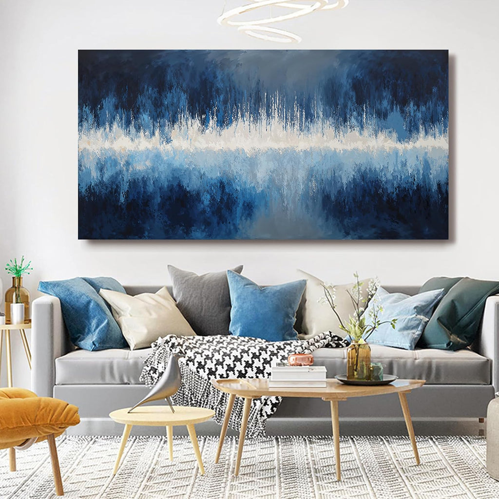 YISXINOAG Canvas Wall Decor Modern Large Abstract Wall Art for Living Room Modern Home Decorations Deep Blue Design Abstract Canvas Art Wall Decor Prints on Bedroom Ready to Hang Size 29'X58'