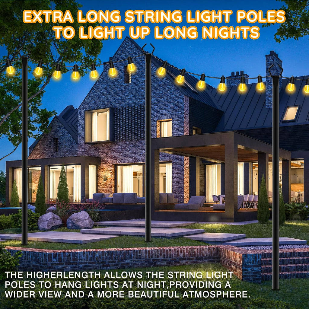 AHRLHR 10 Pack String Light Poles,Poles for Outdoor String lights10 Ft Metal Poles with Fork for Outdoor String Lights,Outdoor Light Poles with Fork,Patio,Deck,Backyard