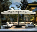 PHI VILLA 15ft Large Patio Umbrella with Solar Lights, Double-Sided Outdoor Market Rectangle Umbrellas with 36 LED Lights, Umbrella Base (Stand) Included, Ivory