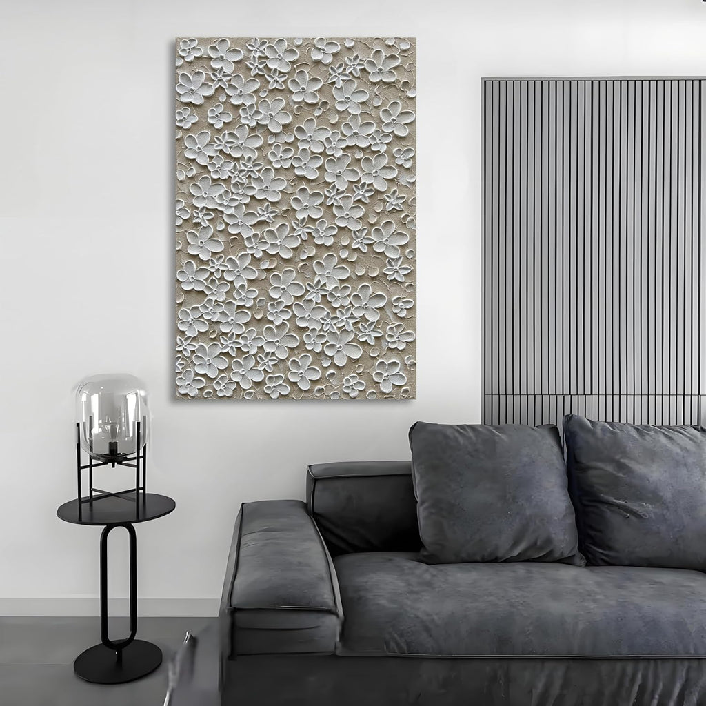 Hand Painted White Flower Oil Painting Art 45x30 inch Large Wall Art Decorative Painting