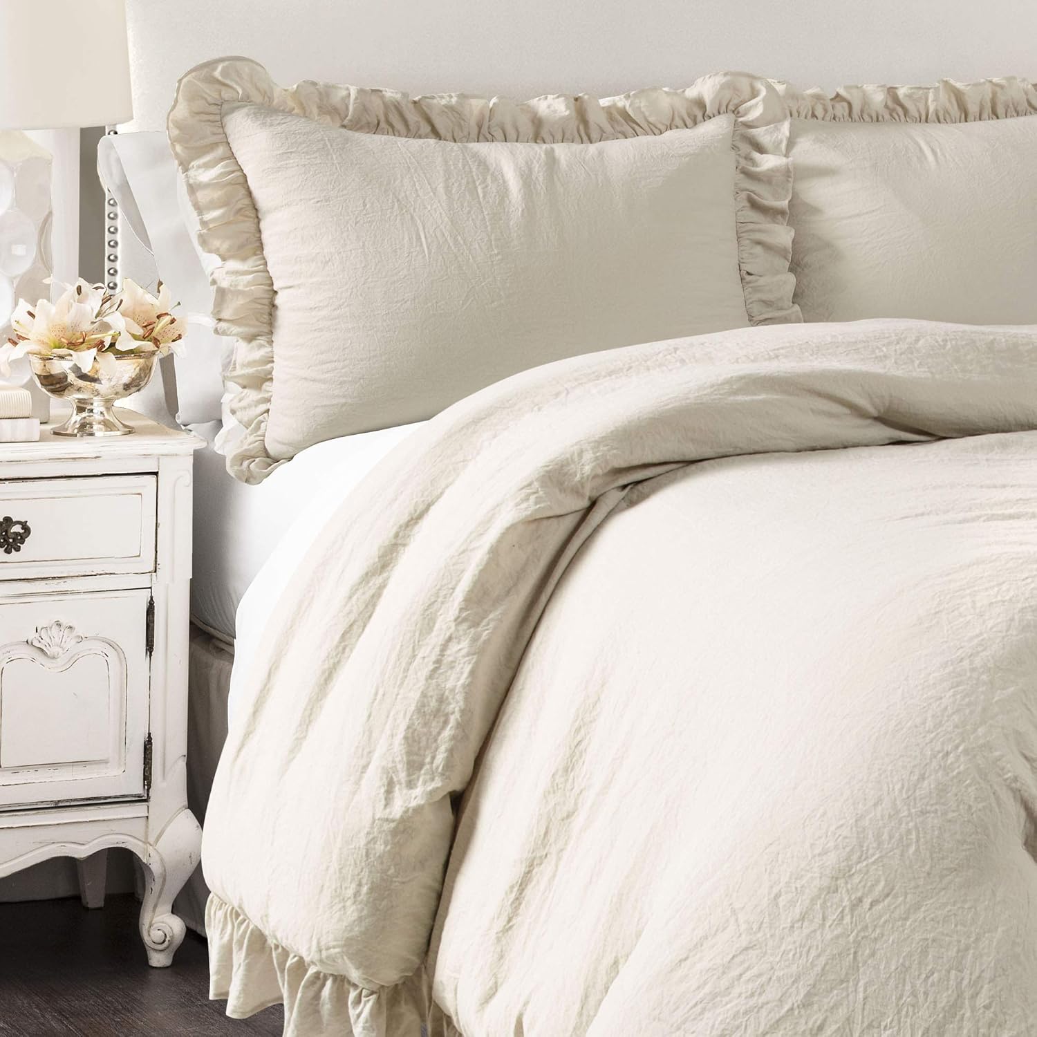 Lush Decor Reyna Ruffle Comforter Set, Full/Queen, Wheat, 3 Piece Cozy Bedding Set