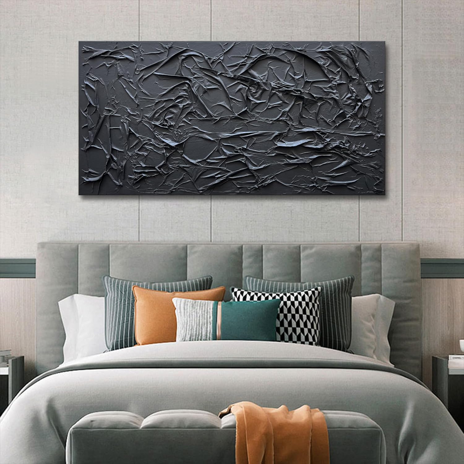 NANKAI Art Hand-Painted Thick Texture Black Minimalist Oil Painting 24x48 Inch Office Corridor Living Room Wall Decorative Art Painting