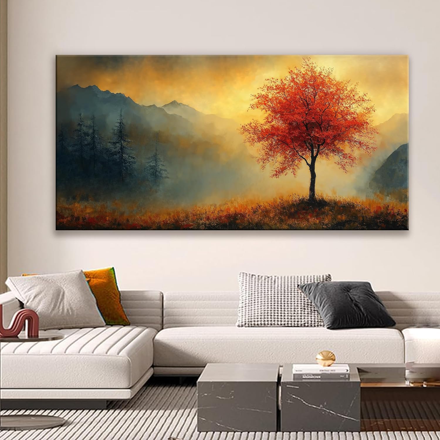 Suconvng Wall Art For Living Room Prints Tree Of Life Gold Landscape Canvas Art Wall Decor Large Wall Art Print Painting Picture For Bedroom Hotel Aesthetic Home Decor Artwork 29 X 58 Inch