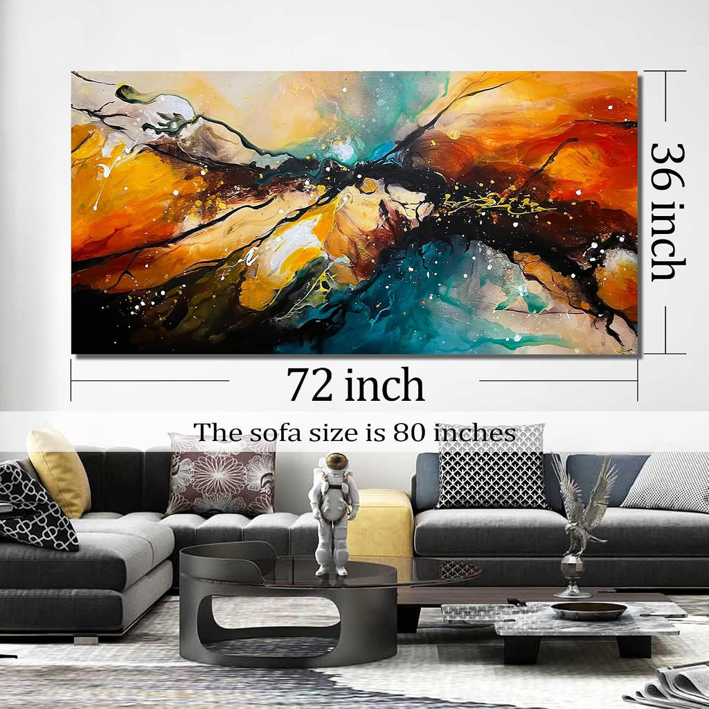 JKWALL77 Abstract Hand Painted Wall Art For Living Room Huge Canvas Wall Decor For Office Modern Painting Wall Art For Bedroom Size 36 x 72 Inch