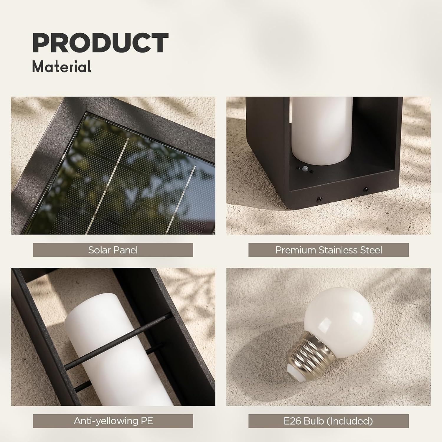 Outdoor Lights for Patio, IP65 Solar Lanterns Outdoor Waterproof, Dusk to Dawn Floor Lamp with 3000K LED, Solar Powered Landscape Lighting for Garden, Yard, Deck, Backyard, Porch and Path