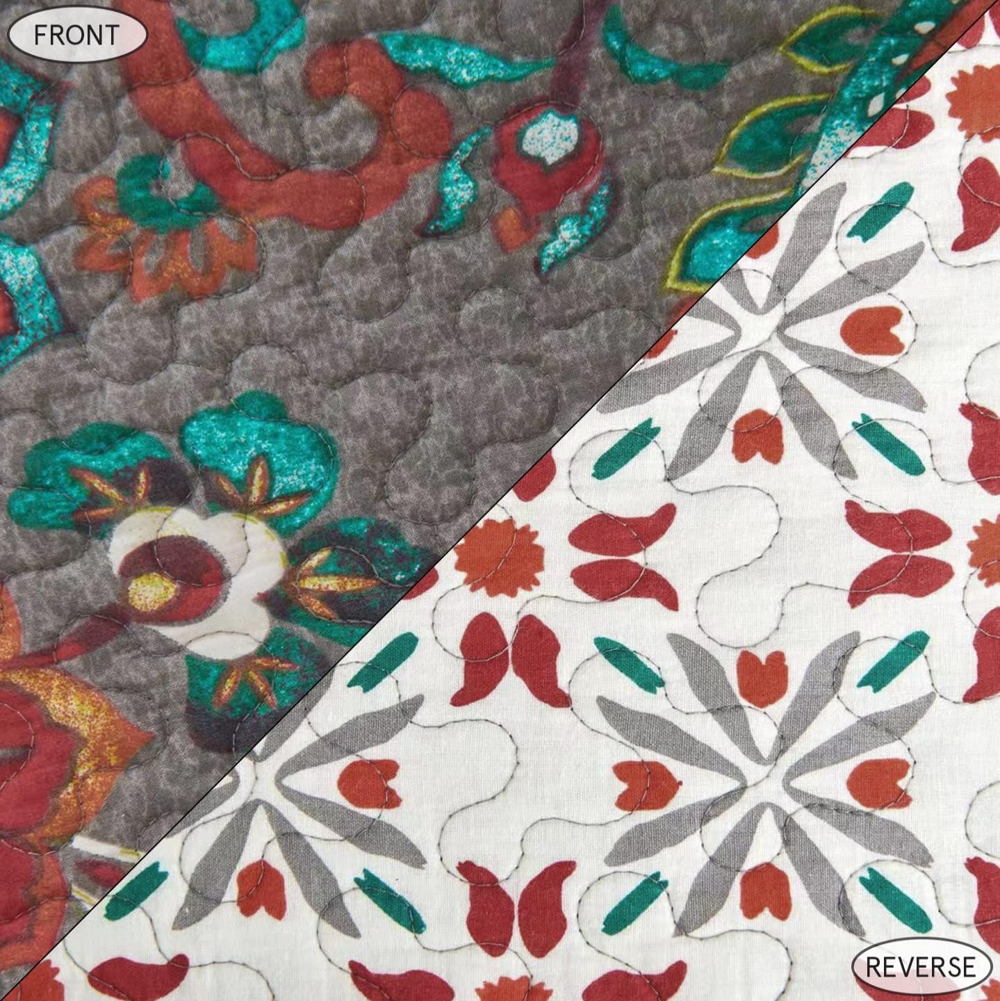 Paseo Road Abbie 3 Piece Quilt Set with Pillow Shams, Teal, King Size, Cotton Reversible Bed Set, Western Floral Farmhouse Style Bedding Set, 1 Quilt and 2 Pillow Cases