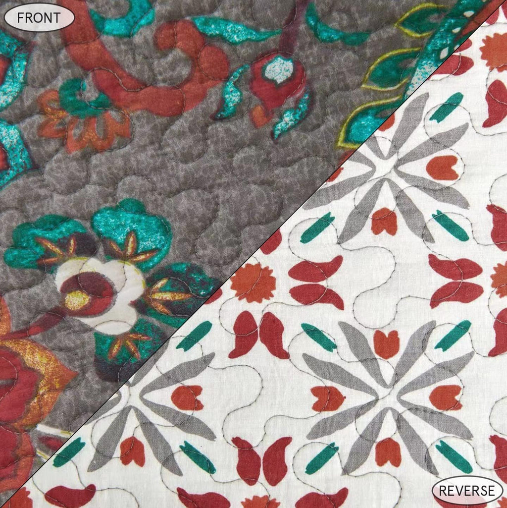 Paseo Road Abbie 2 Piece Quilt Set with Pillow Sham, Teal, Twin Size, Cotton Lightweight Reversible Bed Set, Western Floral Farmhouse Style Bedding Set, 1 Quilt and 1 Pillow Case
