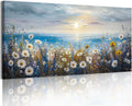 crmotu Beach Wildflower Landscape Wall Art, Seaside Sunset Extra Large Wall Decor, Daisy Floral Botanical Canvas Prints, Modern Rustic House Decorations Living Room Dining Room Farmhouse 29X57 In