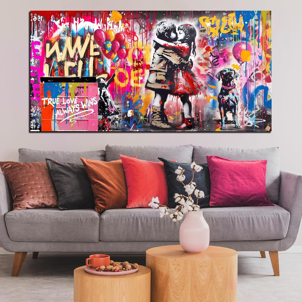 CIRABKY Colorful Canvas Wall-Art - Graffiti Art Wall Decor for Living Room - Boy and Girl Print Big Painting Size 29' x 59'