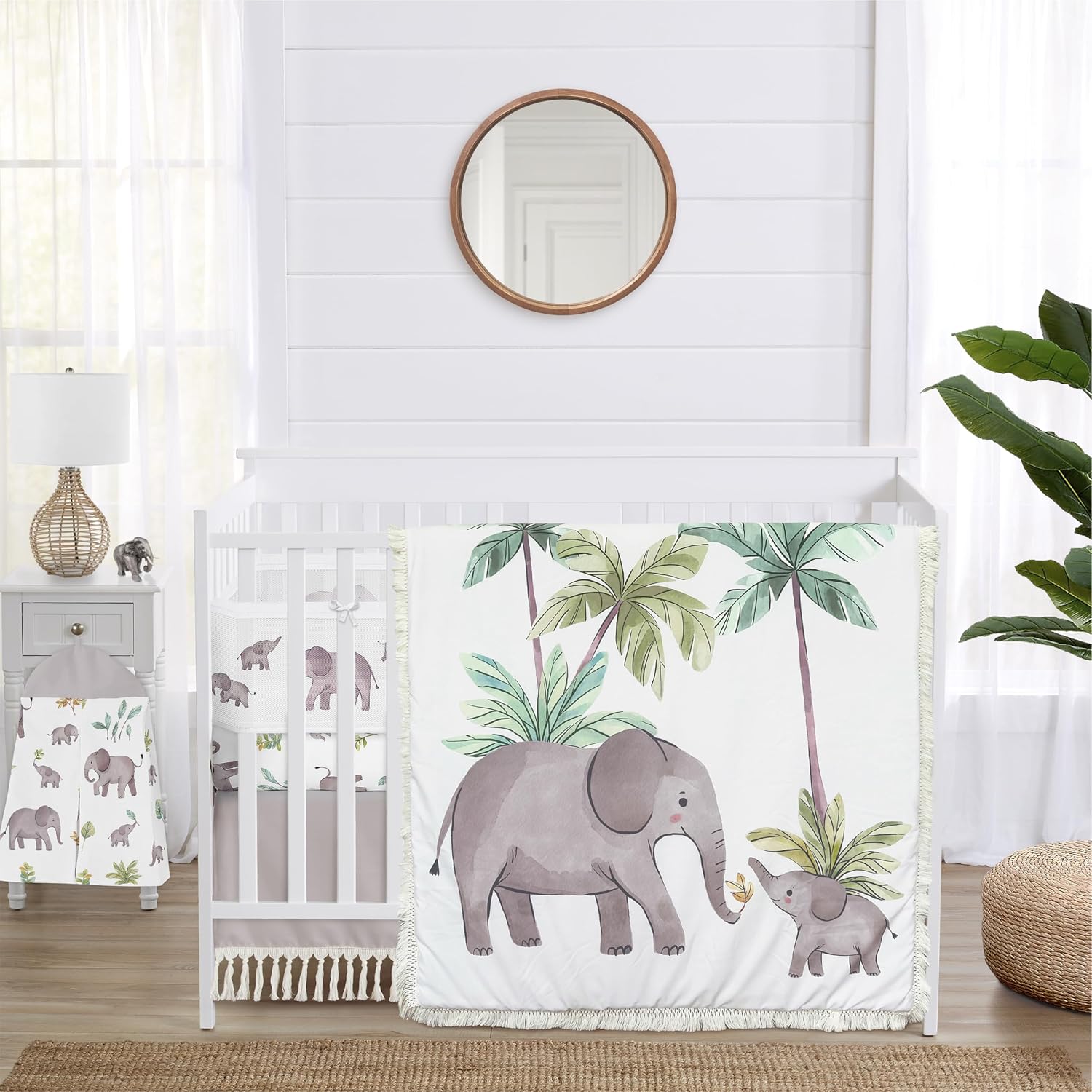 Sweet Jojo Designs Watercolor Elephants Boy Girl Unisex/Gender Neutral Baby Crib Bedding Set Infant Nursery Room BreathableBaby Breathable Mesh Crib Liner Blanket Fitted Sheet Skirt 6pc Jungle Safari