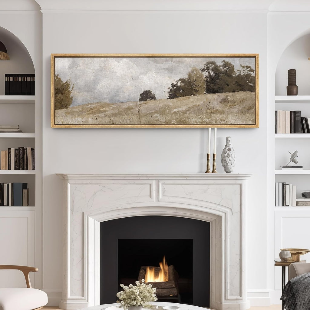 SIGNFORD Large Framed Canvas Print Wall Art Rustic Countryside Landscape Illustrations Modern Art Calm Warm for Living Room, Bedroom, Office - 60'x20'