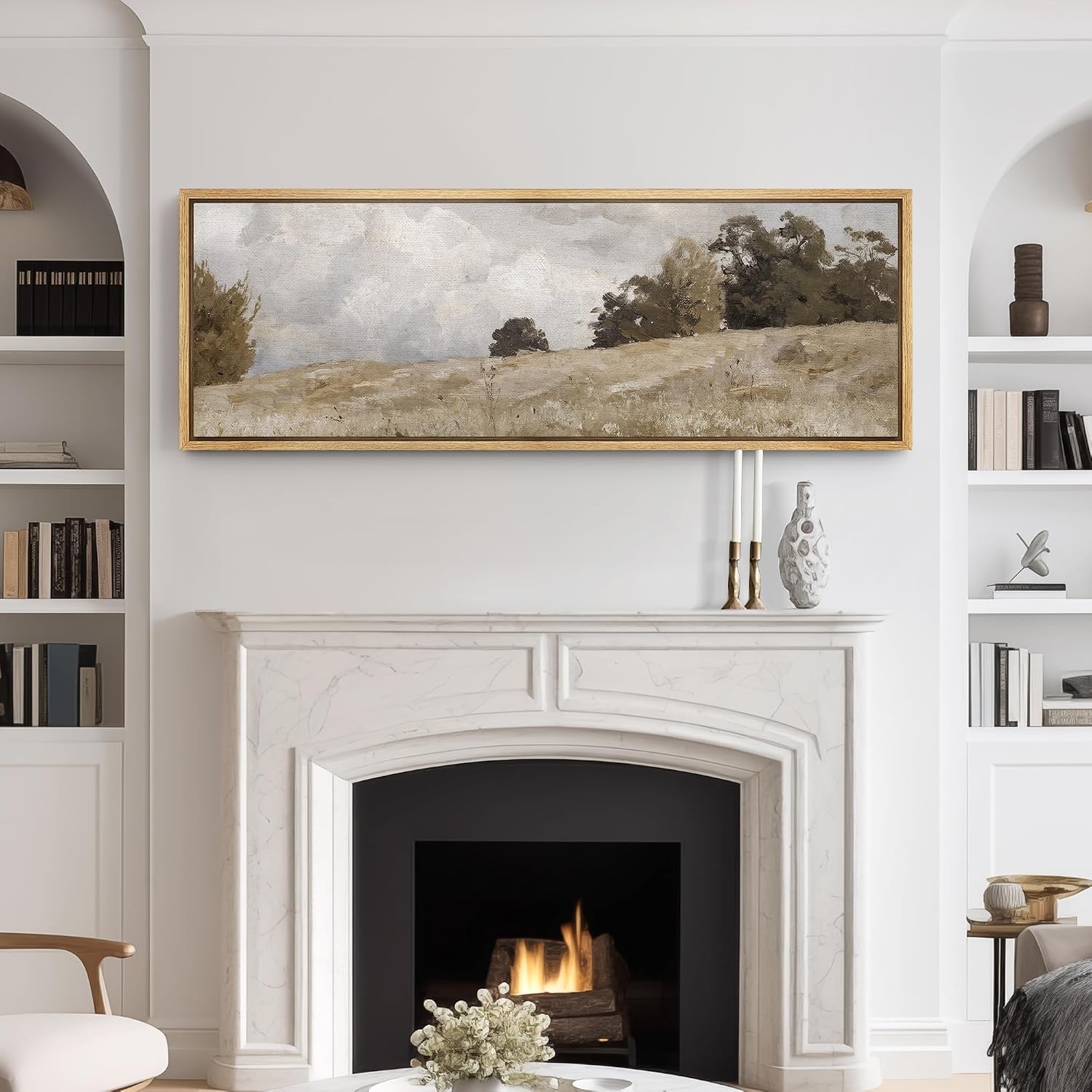 SIGNFORD Large Framed Canvas Print Wall Art Rustic Countryside Landscape Illustrations Modern Art Calm Warm for Living Room, Bedroom, Office - 60'x20'