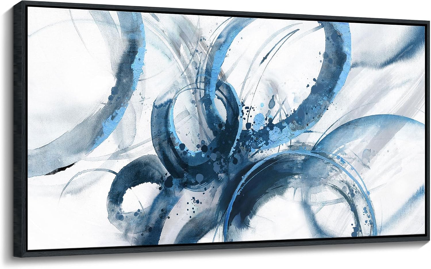 AJAZIKO Blue Abstract Canvas Wall Art for Living Room - Large Modern Navy & White Framed Artwork, Extra Large Bedroom Wall Decor, Sophisticated Office Pictures 30×60IN