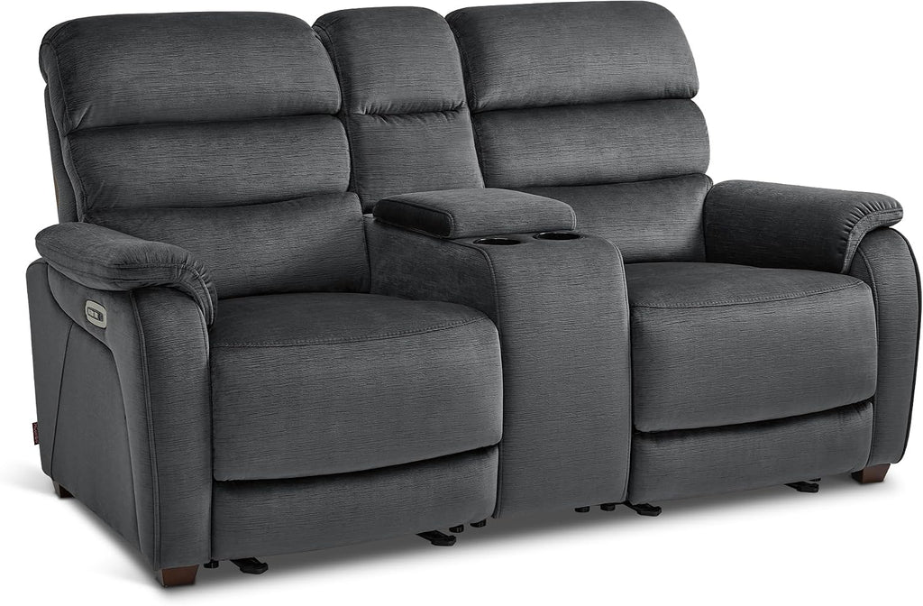 MCombo 73.8'' Wall Hugger Power Loveseat Recliner, Reclining Loveseat with Console, Adjustable Headrest, USB Charge Ports, Cup Holders, for Living Room, RVs, Small Spaces, Fabric ST258M2 (Dark Grey)