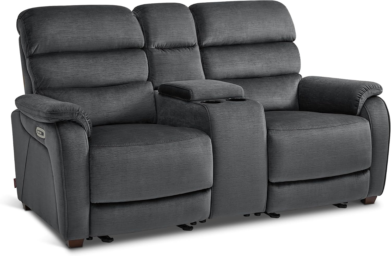MCombo 73.8'' Wall Hugger Power Loveseat Recliner, Reclining Loveseat with Console, Adjustable Headrest, USB Charge Ports, Cup Holders, for Living Room, RVs, Small Spaces, Fabric ST258M2 (Dark Grey)