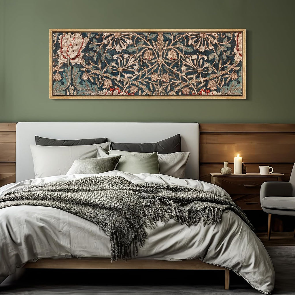 MUDECOR Large Framed Canvas Print Wall Art Botanical Elegance Victorian Style Floral Antique Retro Fine Art Illustrations Decorative Colorful for Bedroom - 60'x20'