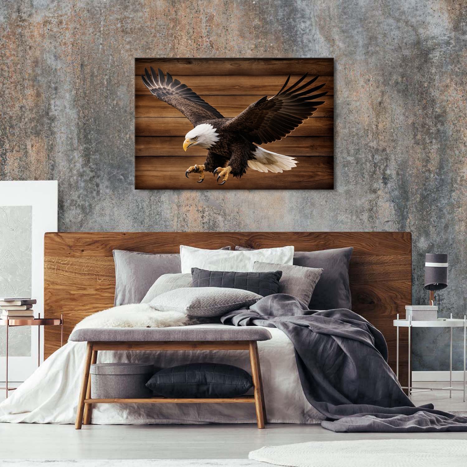 American Bald Eagle Wall Art Bird Pictures Canvas Wall Decor Rustic Farmhouse Wildlife Painting Cabin Lodge Decor Woodland Western Animal Artwork for Living Room Bedroom Office Home Decoration 32x48'