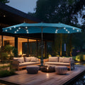 MFSTUDIO 15ft Double Sided Patio Umbrella with Solar Lights, Outdoor Large Umbrellas with Crank Handle and 36 LED Lights, Rectangular Market Umbrella with Base Included for Deck Pool Shade, Cerulean