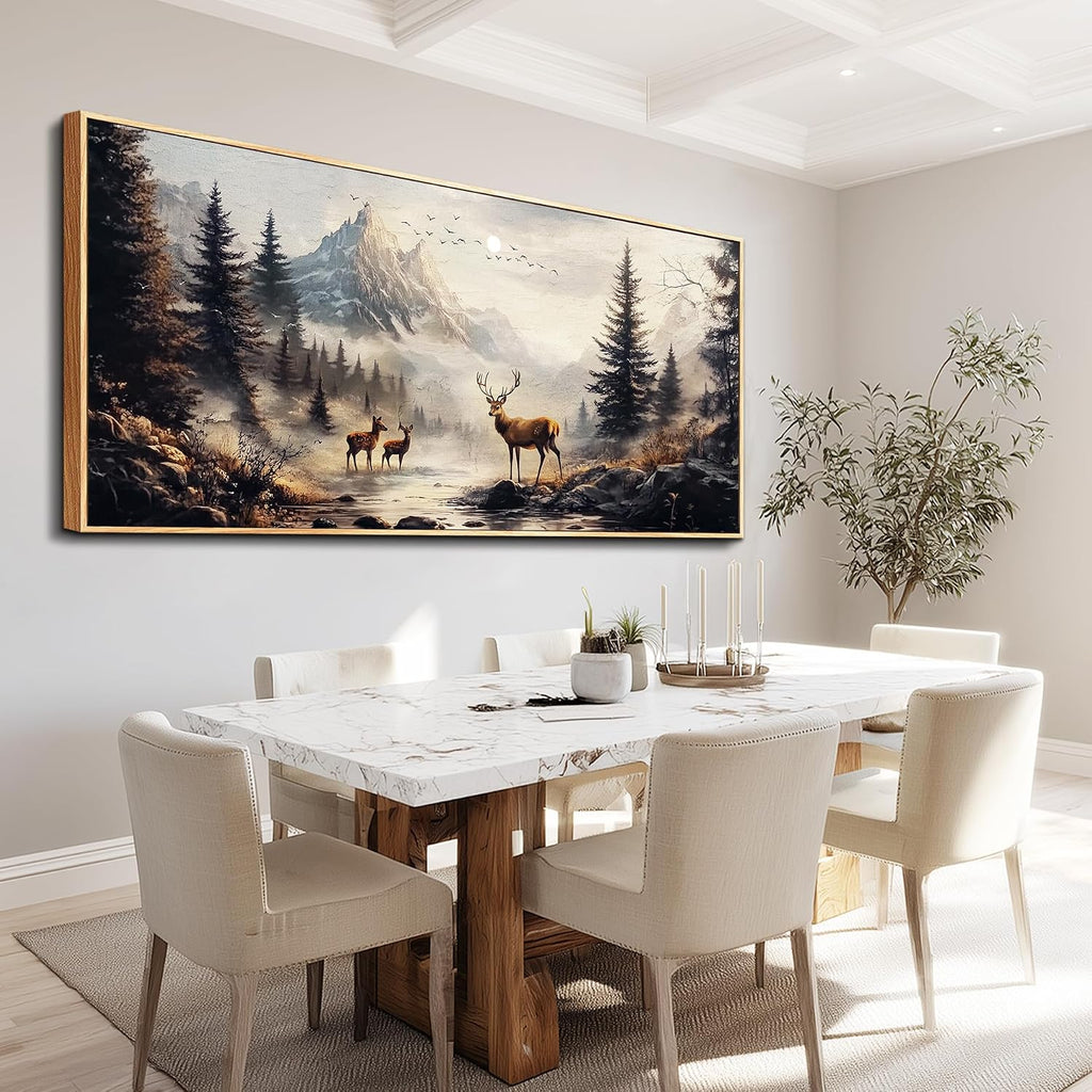 KELIYUAN Large Canva Landscape Painting Of Elk Mountain Pictures Wall Decor For Living Room Wall Art For Bedroom Office Mural Modern Restaurant Room Home Decorations Aesthetics Wood Framed 32x72 In