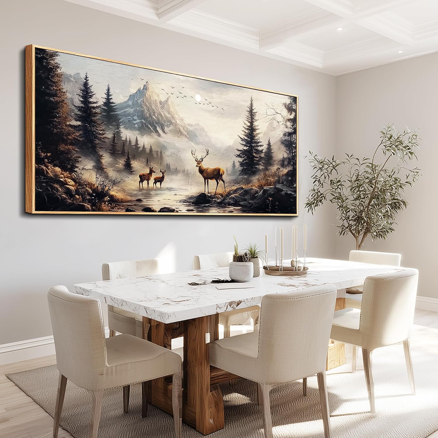 KELIYUAN Large Canva Landscape Painting Of Elk Mountain Pictures Wall Decor For Living Room Wall Art For Bedroom Office Mural Modern Restaurant Room Home Decorations Aesthetics Wood Framed 32x72 In