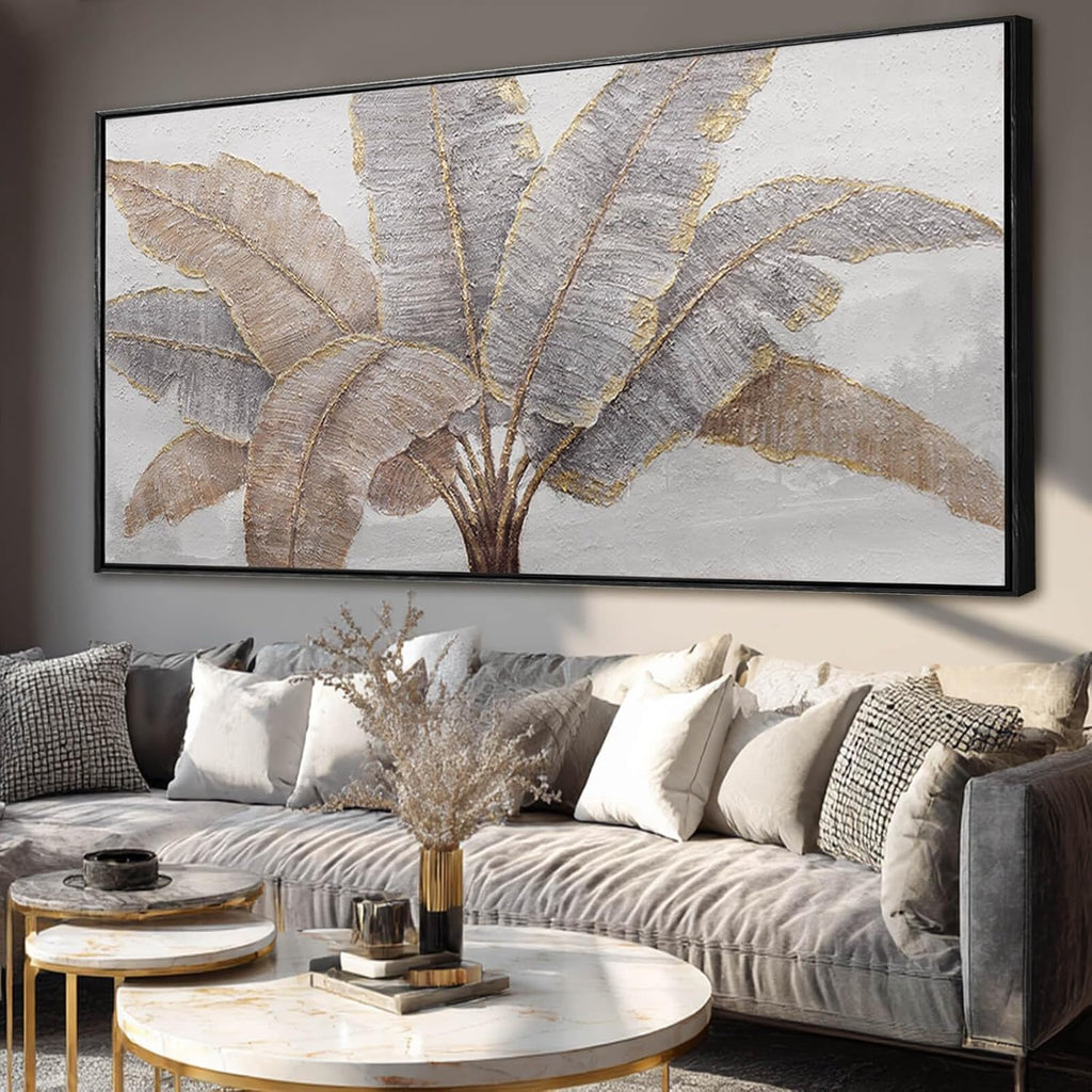 CHUDANHAO Plant Canvas Wall Art Contemporary Wall Decor Gold Pictures Textured Home Decorations 29'x58' Canvas Art for Living Room Kitchen