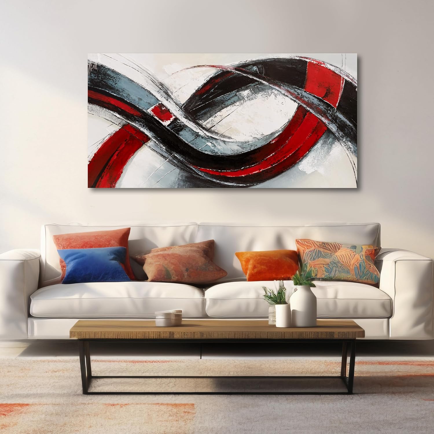 Abstract Canvas Wall Art for Living Room Framed Artwork Wall Decor for Bedroom Office Wall Decor Black and Red Paintings Wall Pictures Artwork Modern Aesthetic Home Decor 29x58 In