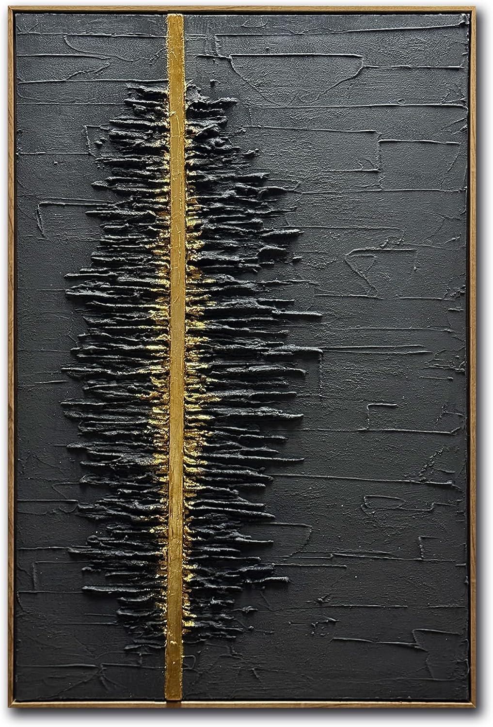 Boiee Art,24x36Inch Framed Hand Painted Abstract Artwork Textured Vertical Wall Art in Dark Charcoal Grey Gold Acrylic Painting