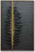 Boiee Art,24x36Inch Framed Hand Painted Abstract Artwork Textured Vertical Wall Art in Dark Charcoal Grey Gold Acrylic Painting