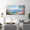 XLSJERST Large Coastal Wall Art - Ocean Seascape Canvas Yellow Green Flowers Painting Landscape Sailboat Picture Artwork Modern Large Framed for Living Room Bedroom Home Office Decor 58x29 Inches