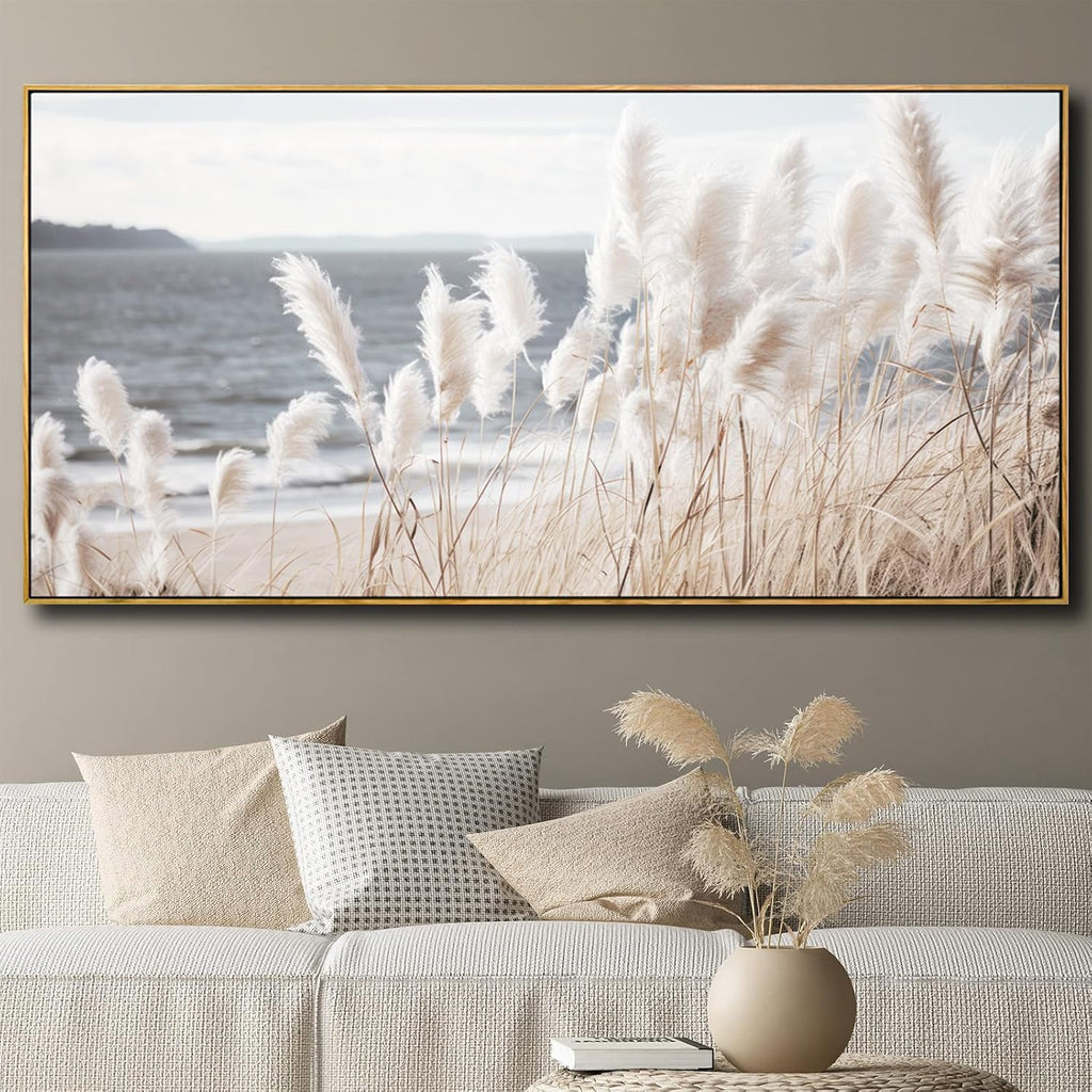 Framed Wall Art Artwork Decor Nature Canvas Painting ReedSeascape Wall Decor for Bedroom Living Room Decoration Home Kitchen Office 24' x 48'