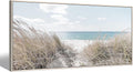Beach Canvas Framed Wall Art: Large Coastal Seascape Picture Decor Ocean Scene Sea Print Painting Modern Seaside Seashore Grass Artwork for Bedroom Living Room Office