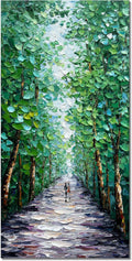 Alenoss Hand Painted Canvas Wall Art, Large Midsummer Forest Landscape Painting, Abstract Oil Painting on Canvas, 24x48 inches, Green, Vertical Wall Art for Living Room, Bedroom
