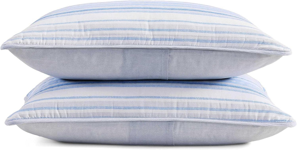 Tommy Hilfiger - King Quilt Set, Cotton Textured Bedding with Matching Shams, Medium Weight Bed Set, European Closure, Oeko-TEX Certified (Bold Stripe Blue)