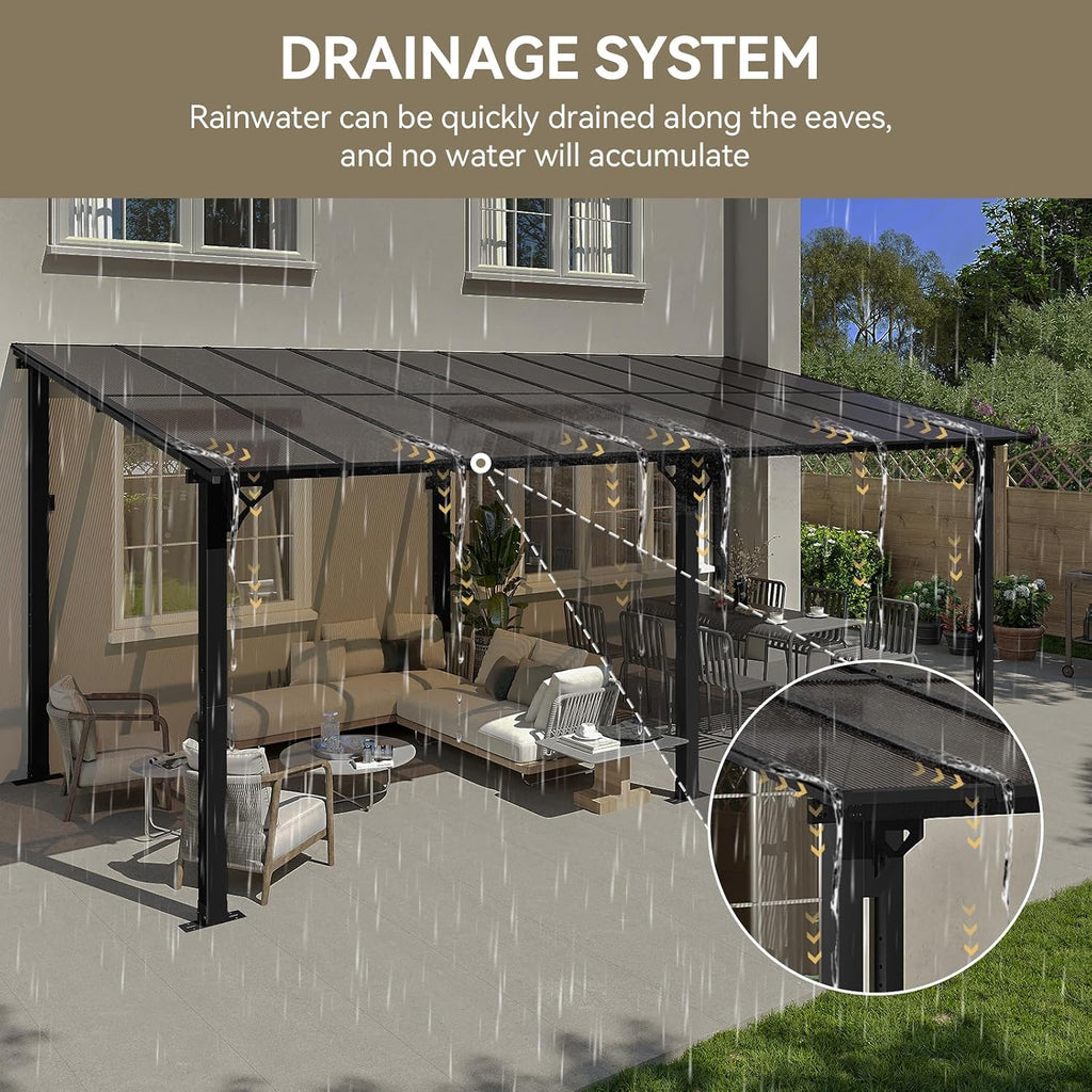 Aoxun 20' x 10' Gazebo for Patio, Gazebo Pergola with Sloped Roof, Large Wall-Mounted Heavy Duty Awnings, for Backyard, Deck, Patio (Black)