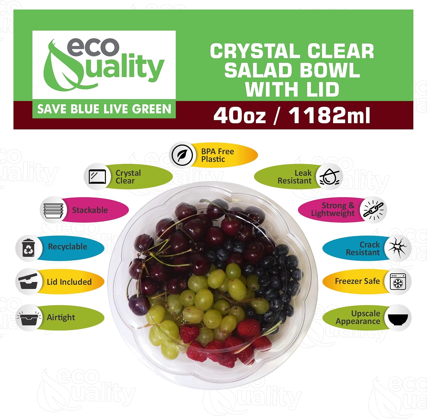 40oz Salad Bowls To-Go with Lids - Crystal Clear Plastic Disposable Salad Containers | Airtight, Lunch, Salads, Parfait, Fruits, Leak Proof, Airtight, Fresh, Meal Prep | Rose Bowl Container (200)