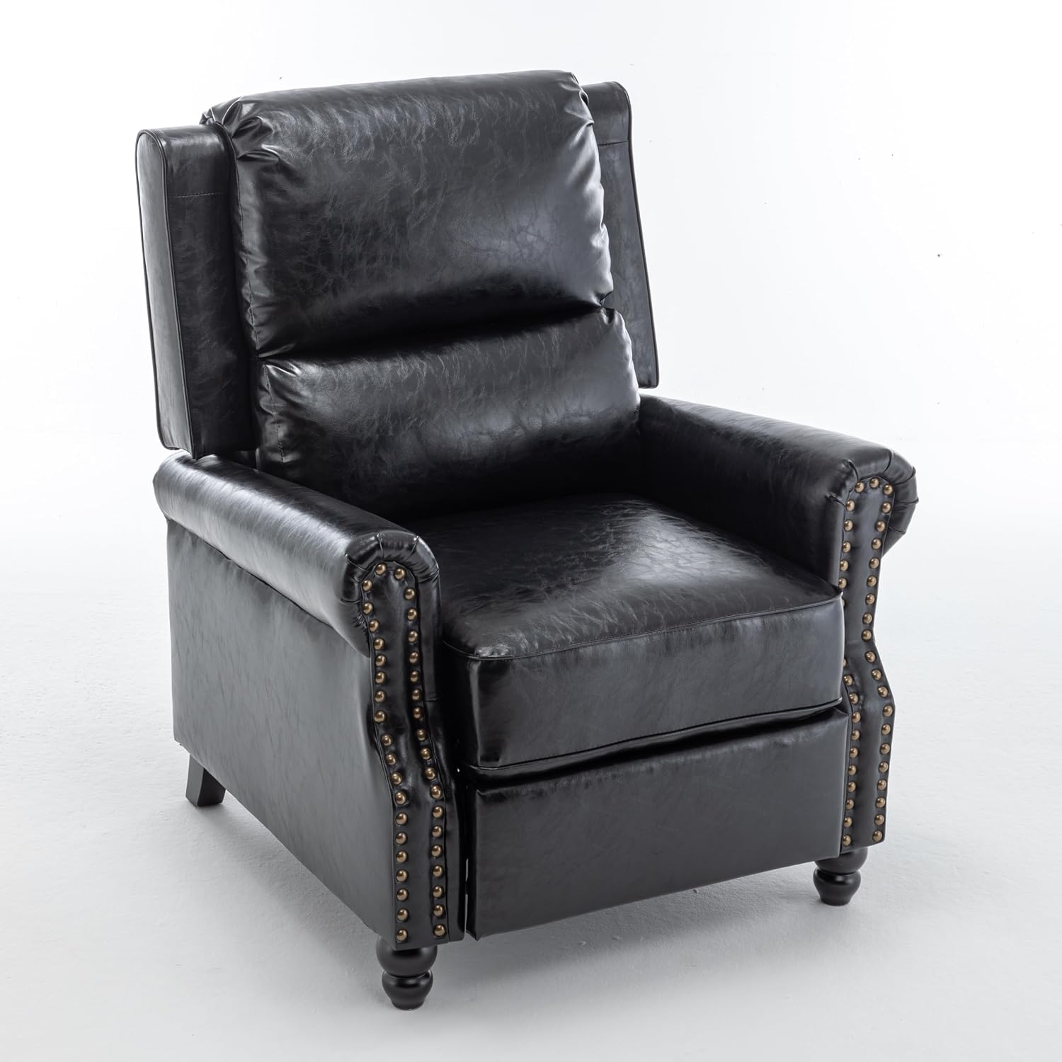 Pushback Recliner Chair, PU Leather Armchair Push Back Accent Chair for Living Room, Rivet Trim Club Chair Home Theater Overstuffed Single Sofa Bedroom Reading Seat - Black