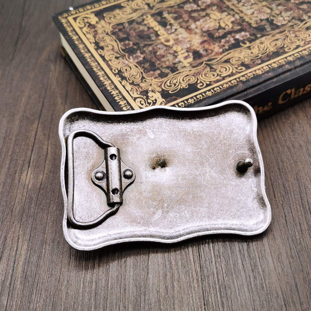 Men's Western Belt Buckle - Vintage Turquoise with Native American & Cowboy Elements