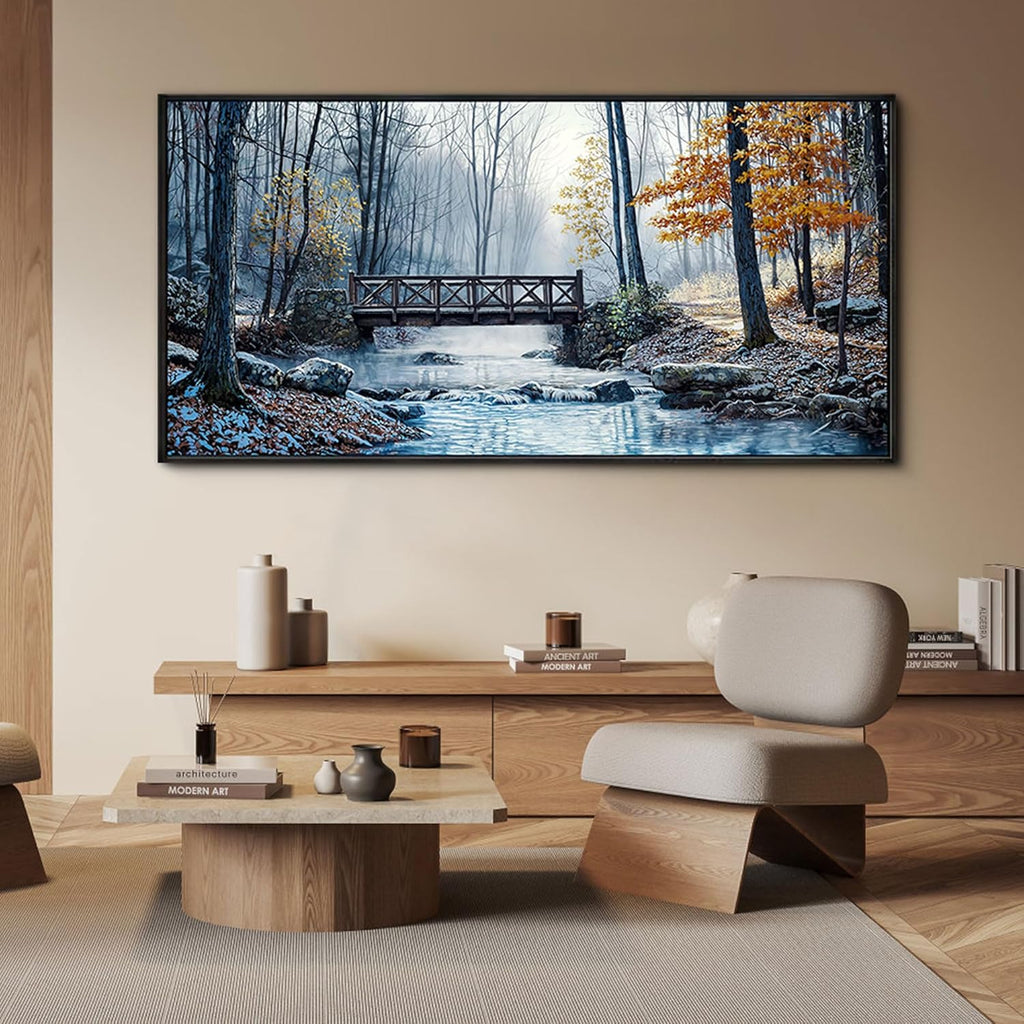 yiijeah Large Living Room Wall Art - Modern Wall Decor for Bedroom Office Decor Mountain Forest Landscapes Village Bridge Painting Framed Canvas Prints Ready to Hang Pictures Home Decor