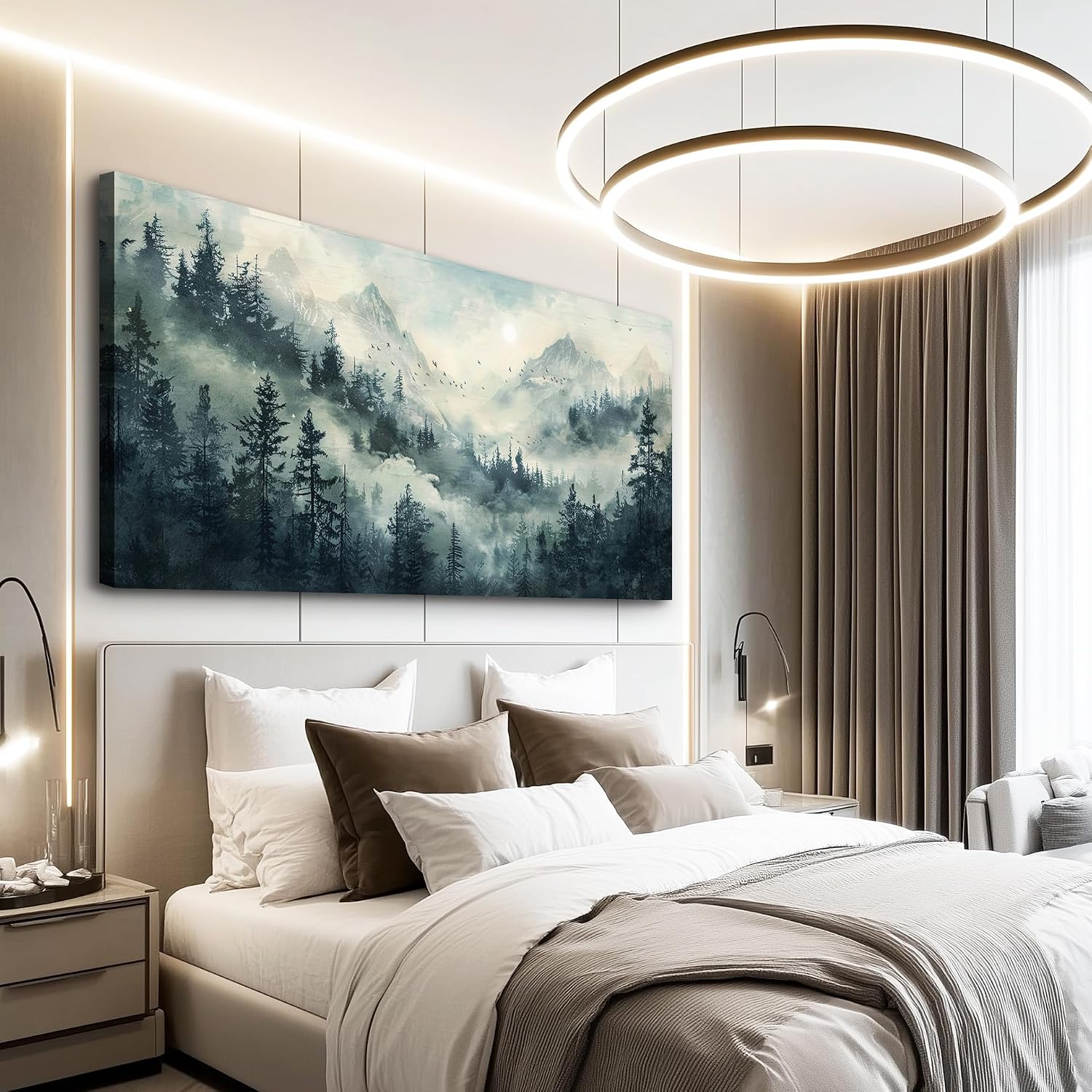 KELIYUAN Large Natural Landscape Wall Art For Dining Room Apartment Misty Forest Landscape Painting Wall Decoration Living Room Bedroom Office Artwork Pictures Home Decoration Aesthetics 30x60 In