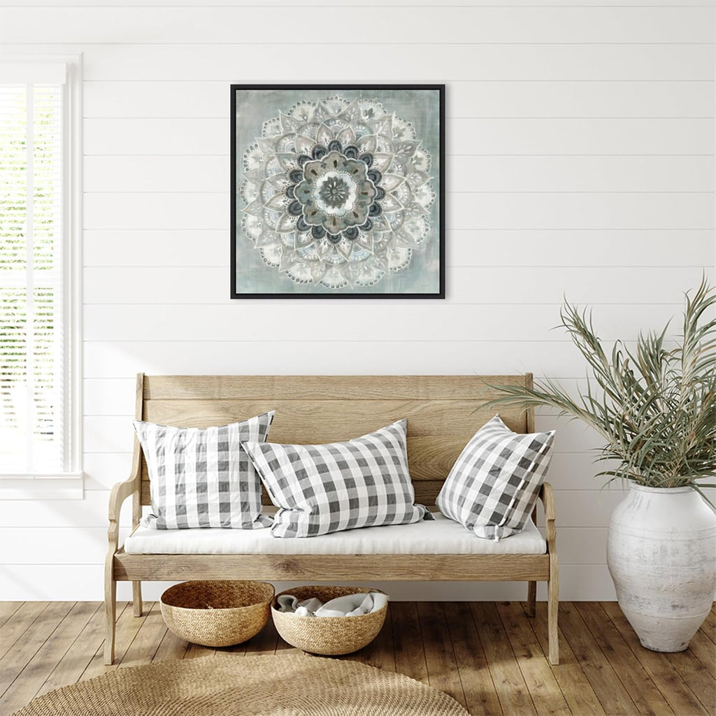 Amanti Art Framed Canvas Wall Art 30x30 Sunburst Neutral (Mandala) by Danhui Nai, Framed Wall Art Canvas, Abstract Artwork, Modern Decor, Large Poster Painting for Living Room, Bedroom, Bathroom,