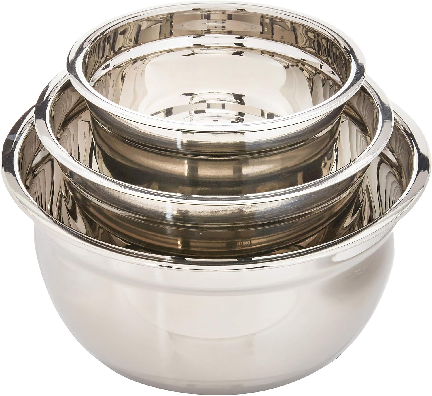 Stainless Steel Non-Slip Mixing Bowls with Silicone Bottom; 3 Piece Set : 1.5 Qt.; 2.75 Qt.; 5 Qt.