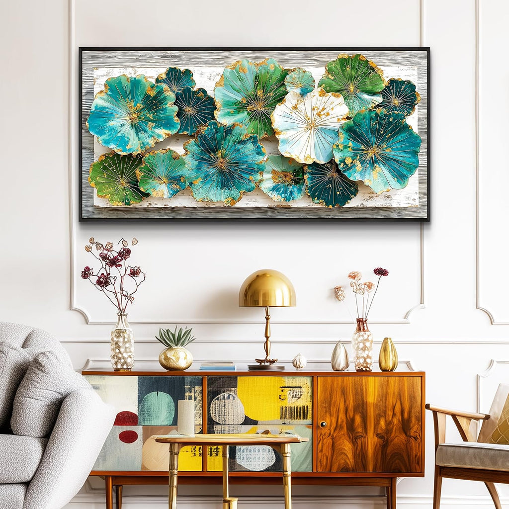 XIGUANGART Lotus leaf Large Wall Art for Living Room Texture Wall Decor Green Floral Abstract Pictures Framed Artwork for Walls Canvas Print Painting for Bedroom Nature Rustic Home Decoration 30x60