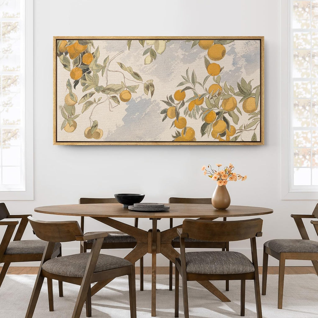 SIGNFORD Extra Large Framed Canvas Print Wall Art Vintage Citrus Botanical Rustic Orange Orchard Illustrations Modern Art Relax/Calm Warm for Living Room, Bedroom, Office - 60'x30'