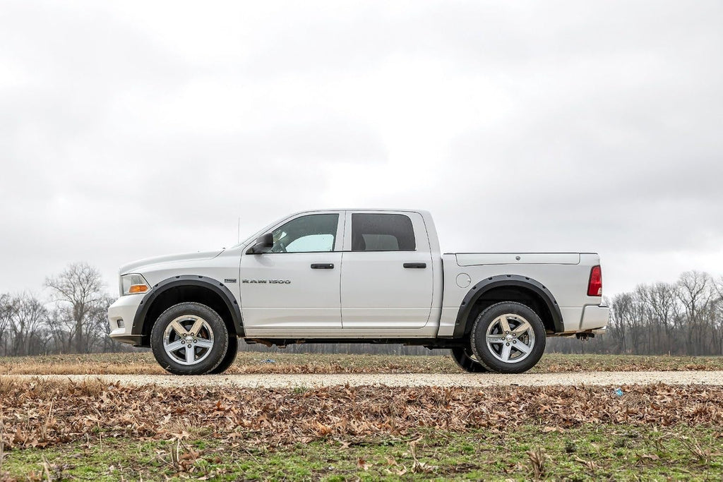 Rough Country Pocket Fender Flares for Ram 1500 2WD/4WD (2009-2018) - Bolt-on Rivet Style, UV-Resistant ABS, Paintable Matte Black