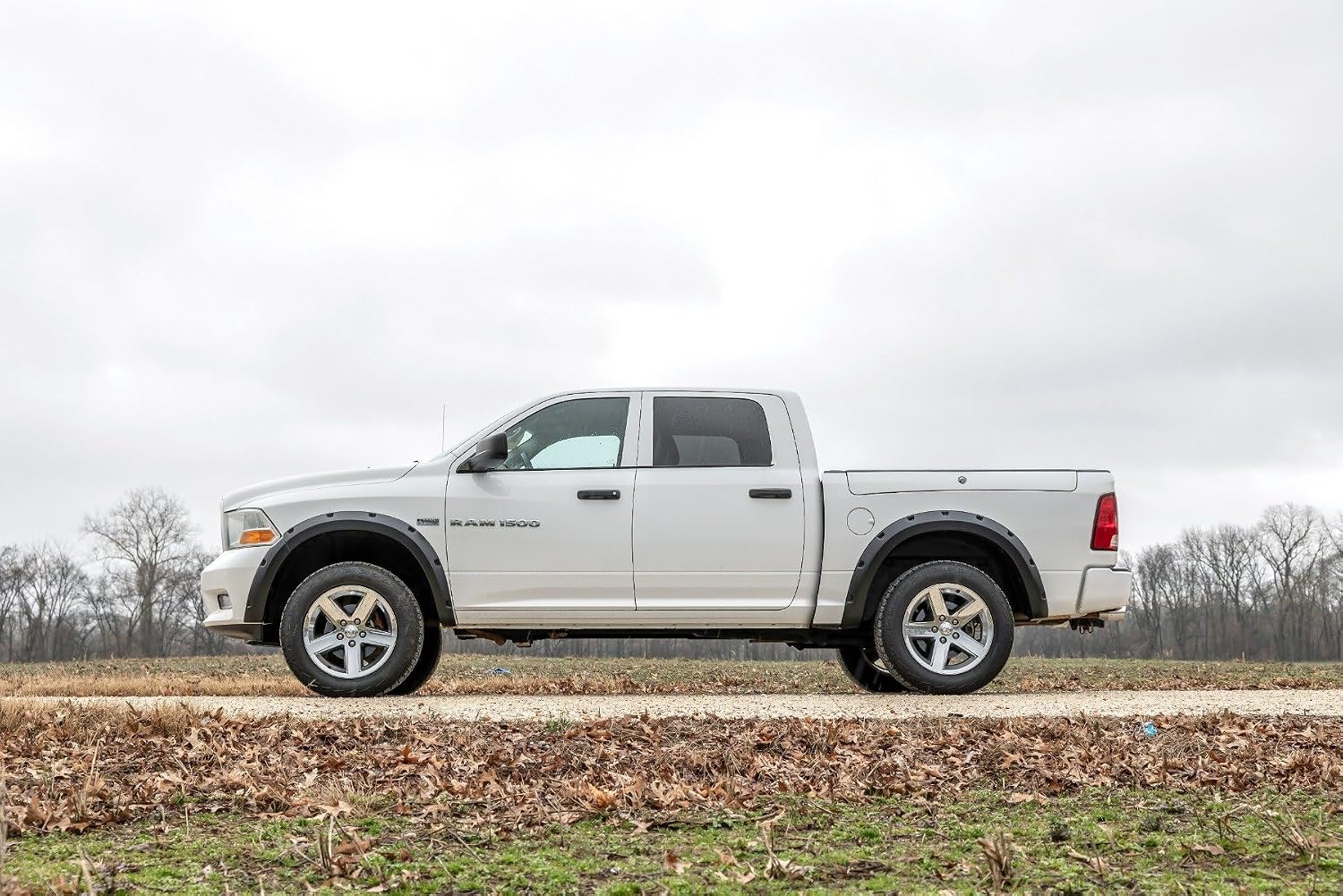 Rough Country Pocket Fender Flares for Ram 1500 2WD/4WD (2009-2018) - Bolt-on Rivet Style, UV-Resistant ABS, Paintable Matte Black