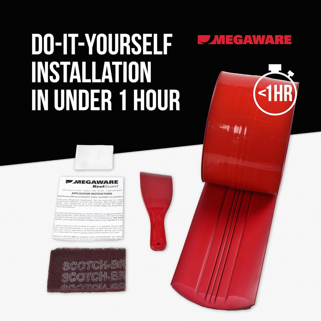 MEGAWARE KEELGUARD USA-Made, Original DIY Keel Guard, 5-Inch Wide, 4-12ft Sizes, 11 Colors, Complete Install Kit with Primer, Hull Protector, for Fiberglass and Some Aluminum Boats, Marine-Grade